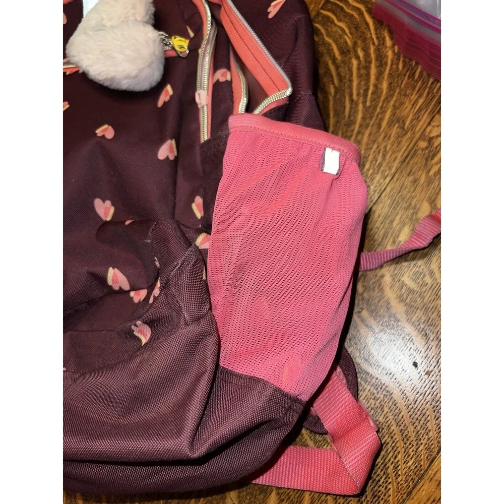 Kids Heart Print Backpack Pink Purple School Book Bag Travel Daypack Cute